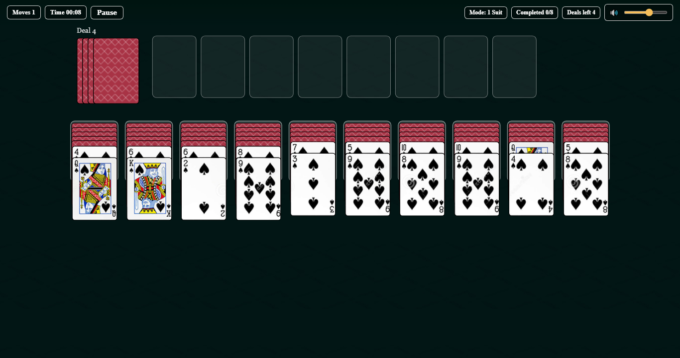 Deal pile and stock remaining in Spider Solitaire