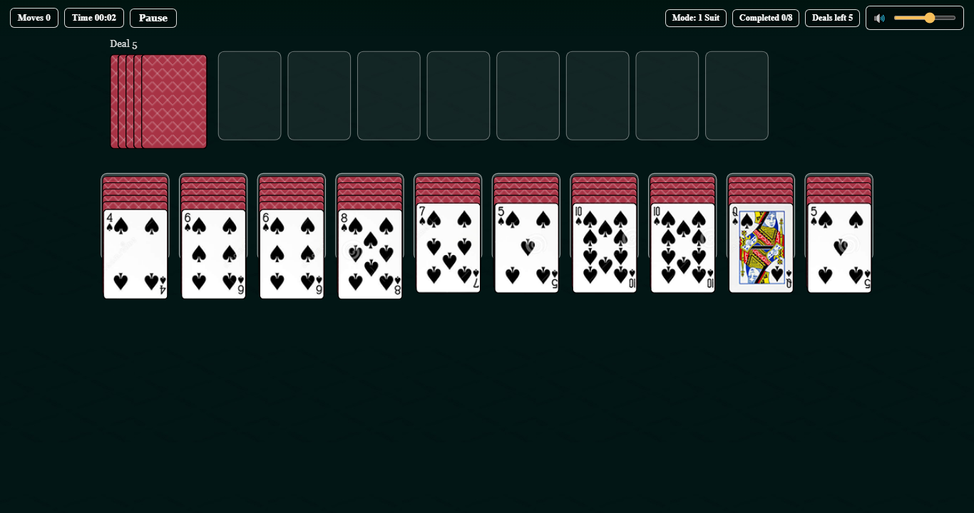 Spider Solitaire playfield used for Daily Challenge
